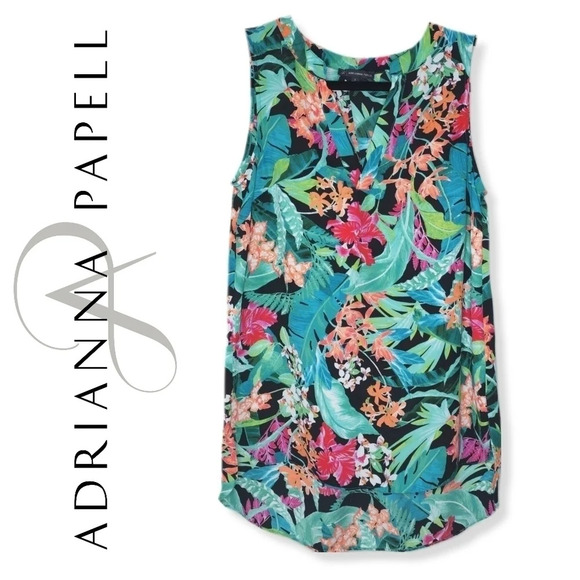 ✨️4/$20. Sleeveless Split Neck Tropical Multi Color High Low Top, Size S - Picture 1 of 8